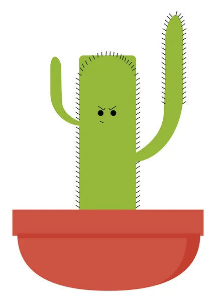 Cactus enojado en olla, ilustración, vector sobre fondo blanco . — Vector de stock