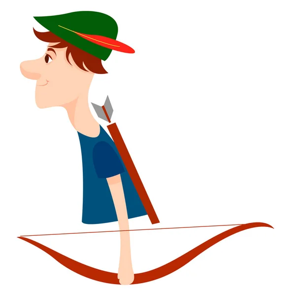 Archer with green hat, illustration, vector on white background. — Stock Vector