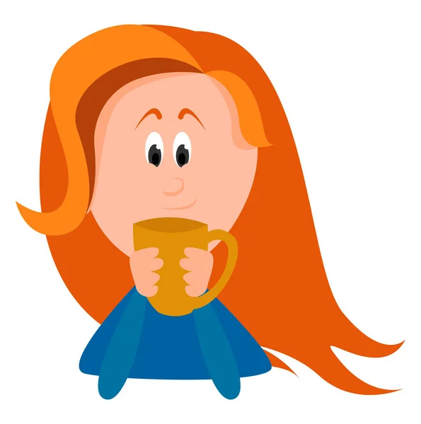 Menina bebendo chá, ilustração, vetor no fundo branco . — Vetor de Stock