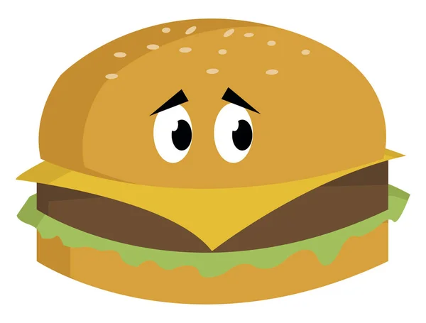 Trauriger Burger, Illustration, Vektor auf weißem Hintergrund. — Stockvektor