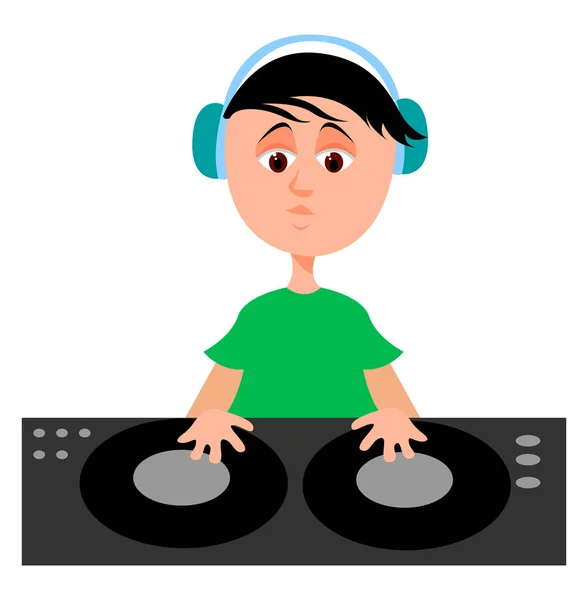 DJ with headphones, illustration, vector on white background. — Stock Vector