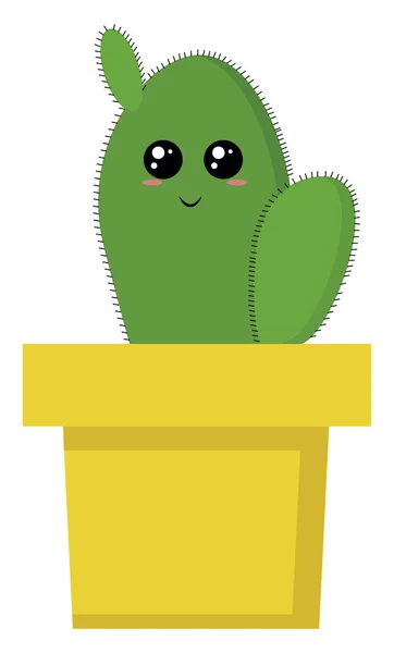 Söt kaktus i en kruka, illustration, vektor på vit bakgrund. — Stock vektor