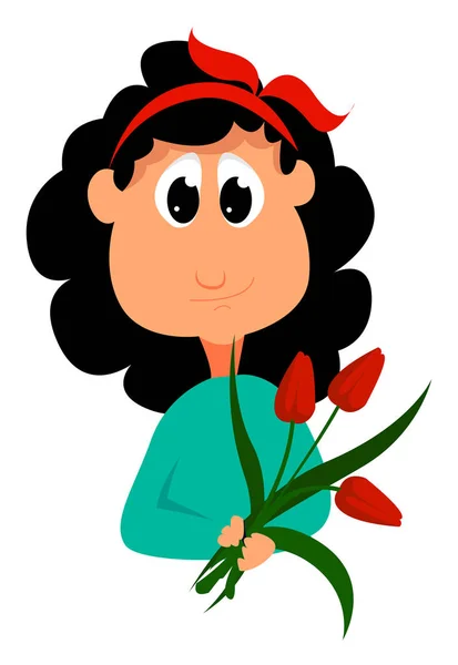 Chica con flores, ilustración, vector sobre fondo blanco . — Archivo Imágenes Vectoriales
