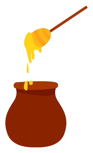 Miel con cuchara, ilustración, vector sobre fondo blanco . — Vector de stock