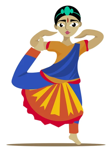 India chica bailando, ilustración, vector sobre fondo blanco . — Archivo Imágenes Vectoriales