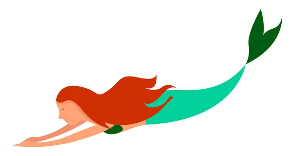Sirena con pelo rojo, ilustración, vector sobre fondo blanco . — Vector de stock
