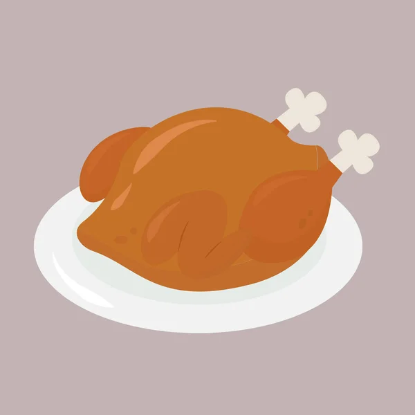 Roast chicken, illustration, vector on white background. — Stock Vector