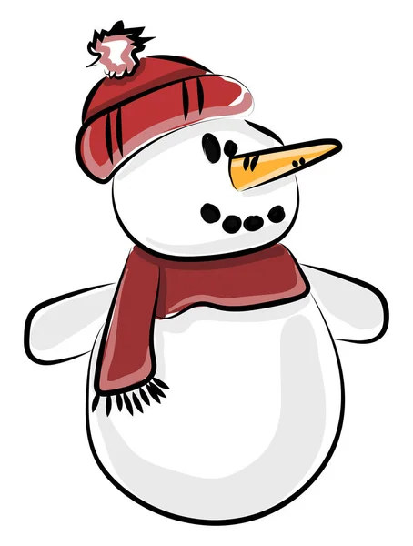 Bonhomme de neige avec chapeau, illustration, vecteur sur fond blanc . — Image vectorielle