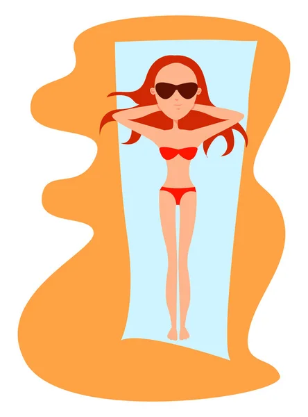 Mulher na praia, ilustração, vetor sobre fundo branco . — Vetor de Stock