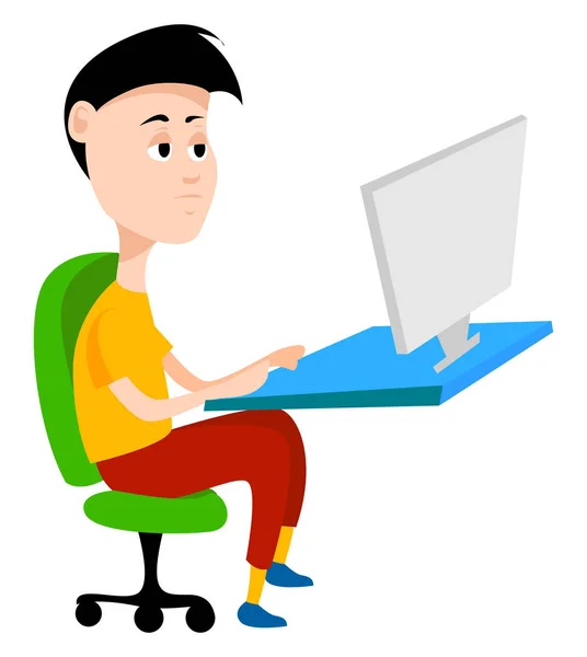 Homme sur ordinateur, illustration, vecteur sur fond blanc . — Image vectorielle