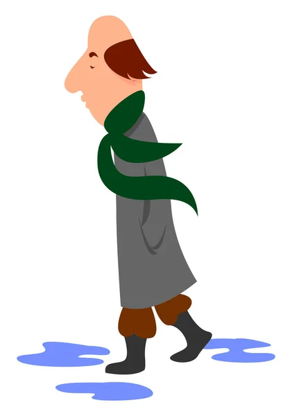 Homme avec écharpe verte, illustration, vecteur sur fond blanc . — Image vectorielle