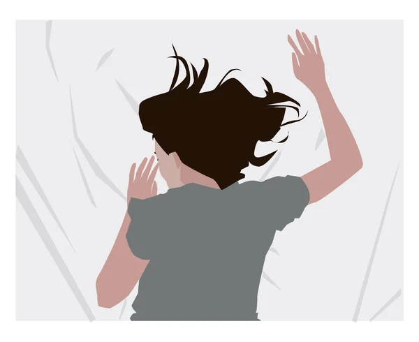 ベッドに横たわる少女、イラスト、白い背景にベクトル. — ストックベクタ