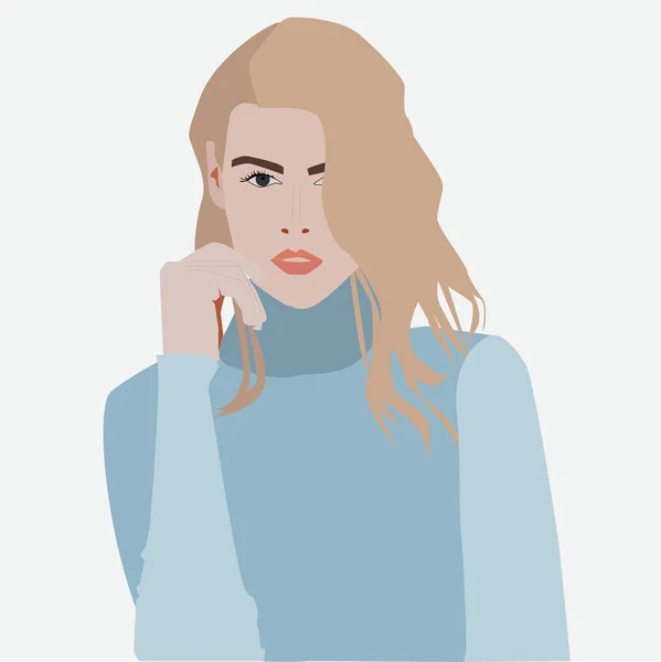 Chica con blusa azul, ilustración, vector sobre fondo blanco . — Vector de stock