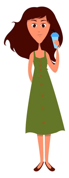 Chica en vestido verde, ilustración, vector sobre fondo blanco . — Vector de stock