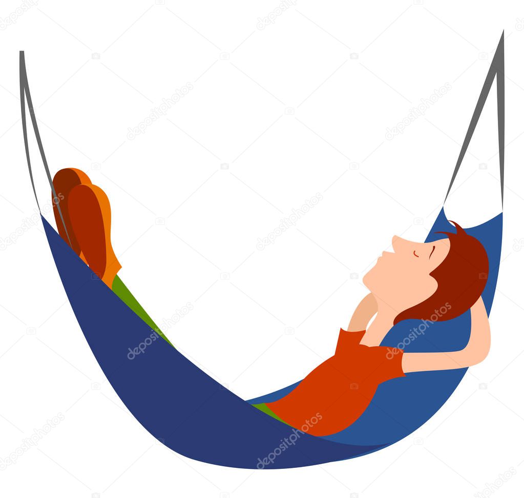 Boy in a hammock, illustration, vector on white background.