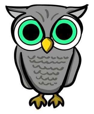 Yeşil gözlü baykuş, illüstrasyon, beyaz arkaplanda vektör.