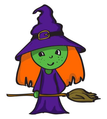 yeşil cadı, illüstrasyon, beyaz arka plan vektör.