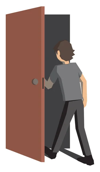 Man opening door, illustration, vector on white background. — Stock Vector