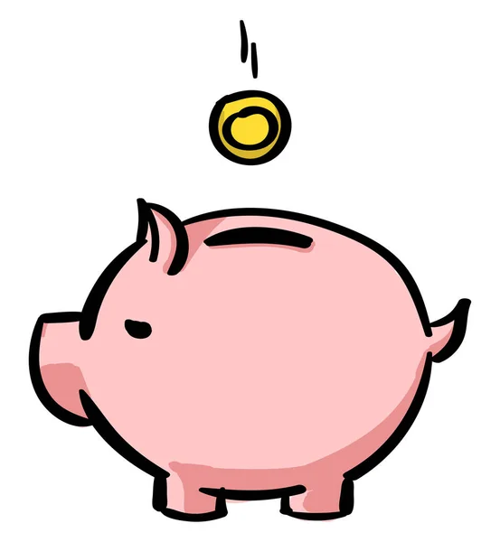 Cerdito con moneda, ilustración, vector sobre fondo blanco . — Vector de stock