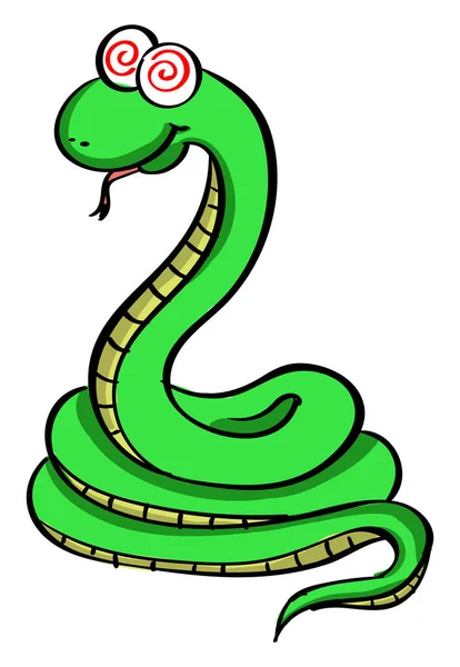 녹색 뱀, 그림, 흰색 배경 위의 벡터. — 스톡 벡터