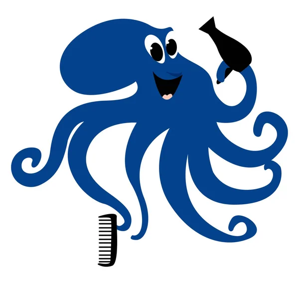 Blue octopus, illustration, vector on white background. — Stock Vector