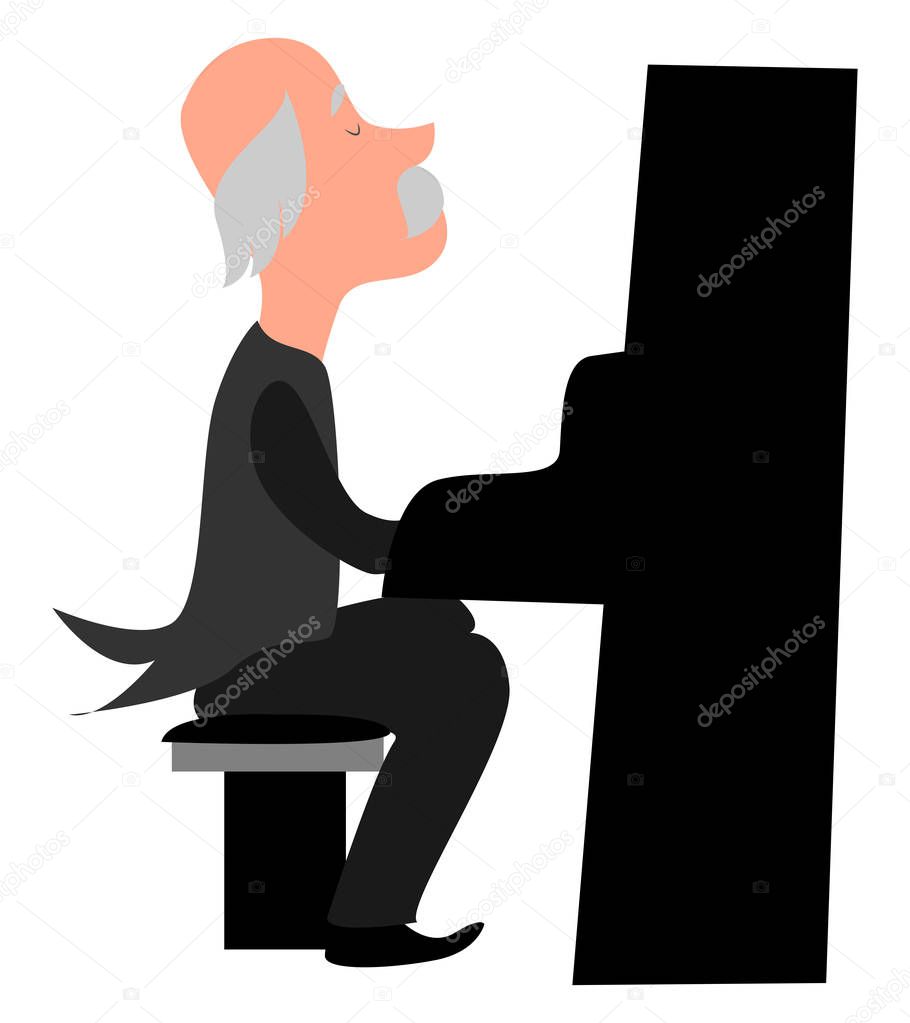 Old pianist, illustration, vector on white background.