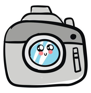 Sevimli kamera, illüstrasyon, beyaz arka plan üzerinde vektör.