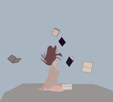 Kitap, illüstrasyon, beyaz arka plan üzerinde vektör ile Kız.