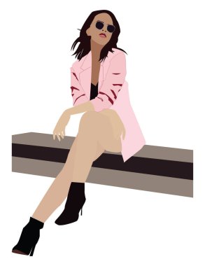 Pembe elbiseli kız, illüstrasyon, beyaz arka planda vektör.