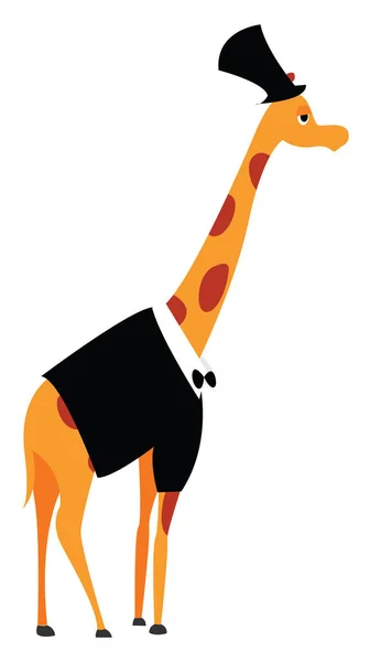 Giraffe v černém obleku, ilustrace, vektor na bílém pozadí. — Stockový vektor