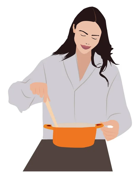 Lány főzés, illusztráció, vektor fehér háttér. — Stock Vector