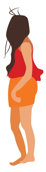 Dívka s červeným tričkem, ilustrace, vektor na bílém pozadí. — Stockový vektor