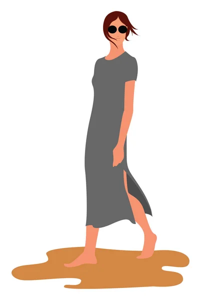 Flicka i grå klänning, illustration, vektor på vit bakgrund. — Stock vektor