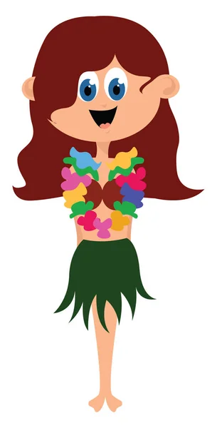 Havajská dívka, ilustrace, vektor na bílém pozadí. — Stockový vektor