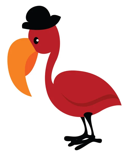 Czerwony ptak z kapeluszem, ilustracja, wektor na białym tle. — Wektor stockowy