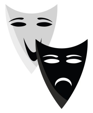 Tiyatro maskeleri, illüstrasyon, beyaz arkaplanda vektör.