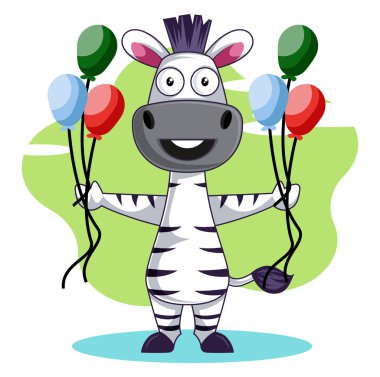 Balonlu zebra, illüstrasyon, beyaz arka plan üzerinde vektör.