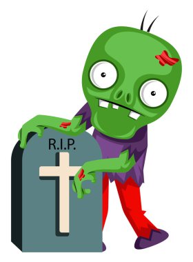 Mezardaki zombi, illüstrasyon, beyaz arka plan üzerinde vektör.