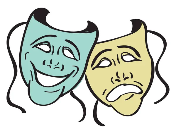 Theater masks, illustration, vector on white background. — Stock Vector