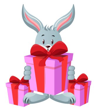 Bunny doğum günü hediyesi ile, illüstrasyon, beyaz backg vektör