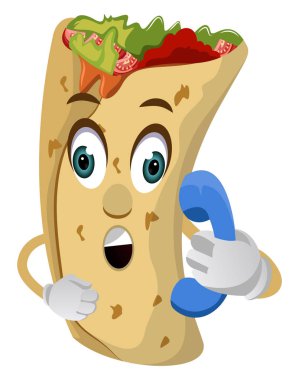 Telefon, illüstrasyon, beyaz arka plan üzerinde vektör ile Burrito