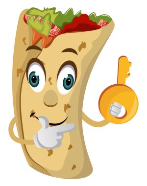 Anahtarlı Burrito, illüstrasyon, beyaz arka plan üzerinde vektör.