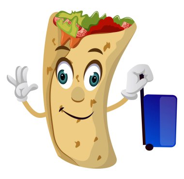 Mavi bavul, illüstrasyon, beyaz backgr vektör ile Burrito