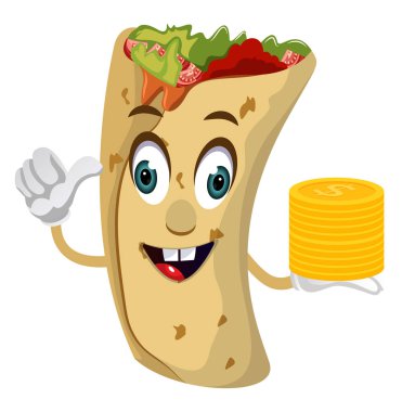 Sikkeler, illüstrasyon, beyaz arka plan üzerinde vektör ile Burrito.