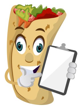 Not defteri, illüstrasyon, beyaz arka plan üzerinde vektör ile Burrito.