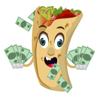 Para ile Burrito, illüstrasyon, beyaz arka plan vektör.