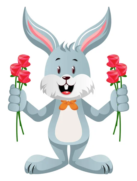 Bunny with flowers, illustration, vector on white background. — Stock Vector