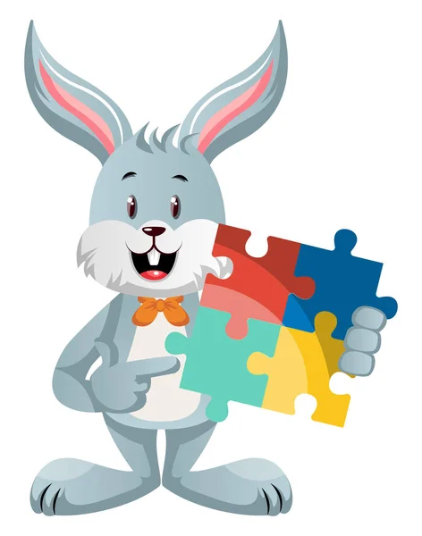 Bunny with puzzle, illustration, vector on white background. — Stock Vector