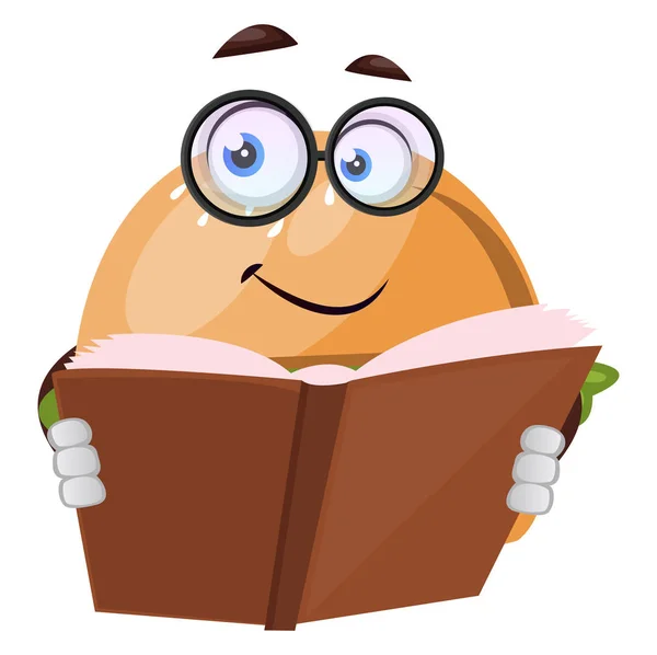Burger czytanie książka, ilustracja, wektor na białym tle. — Wektor stockowy