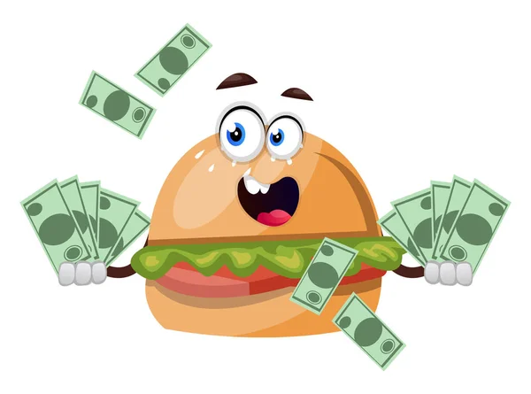Burger mit Geld, Illustration, Vektor auf weißem Hintergrund. — Stockvektor
